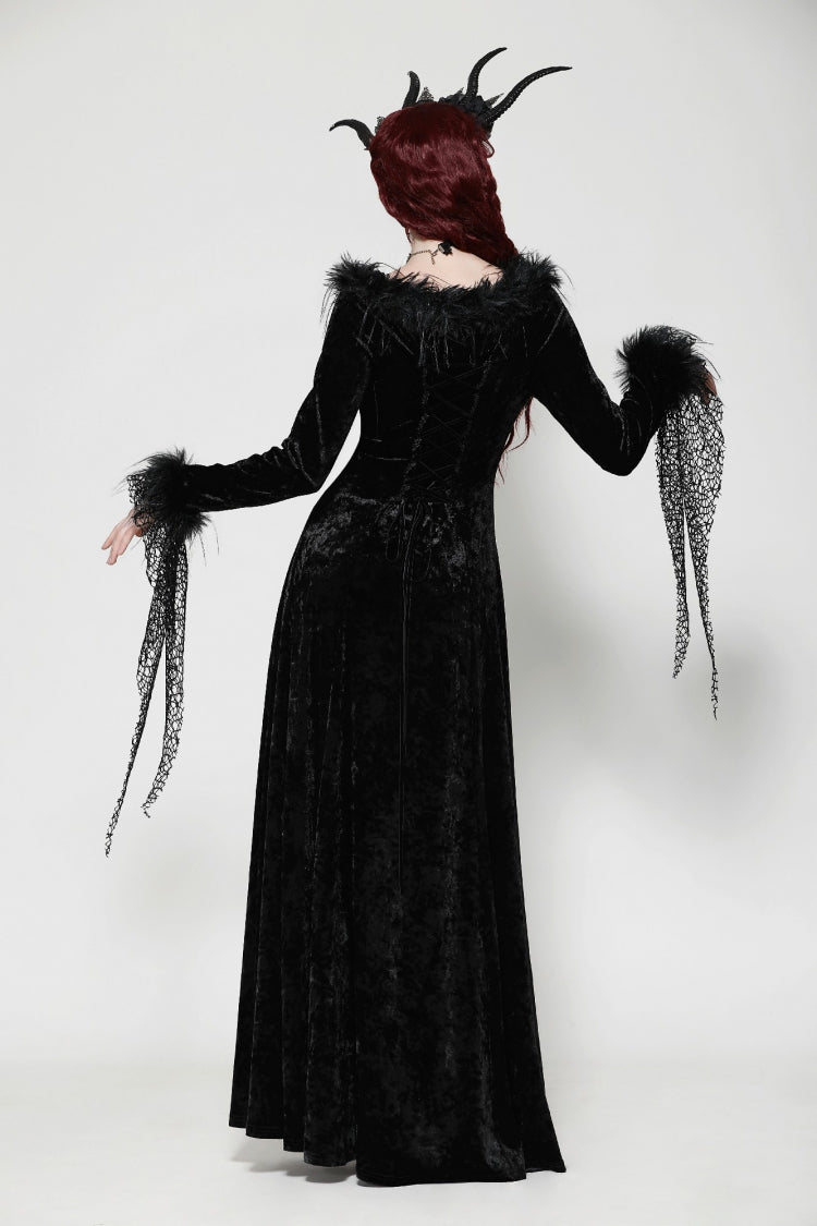 Long Sleeve Velvet Lace Gothic Maxi Wedding Dress