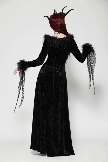 Long Sleeve Velvet Lace Gothic Maxi Wedding Dress