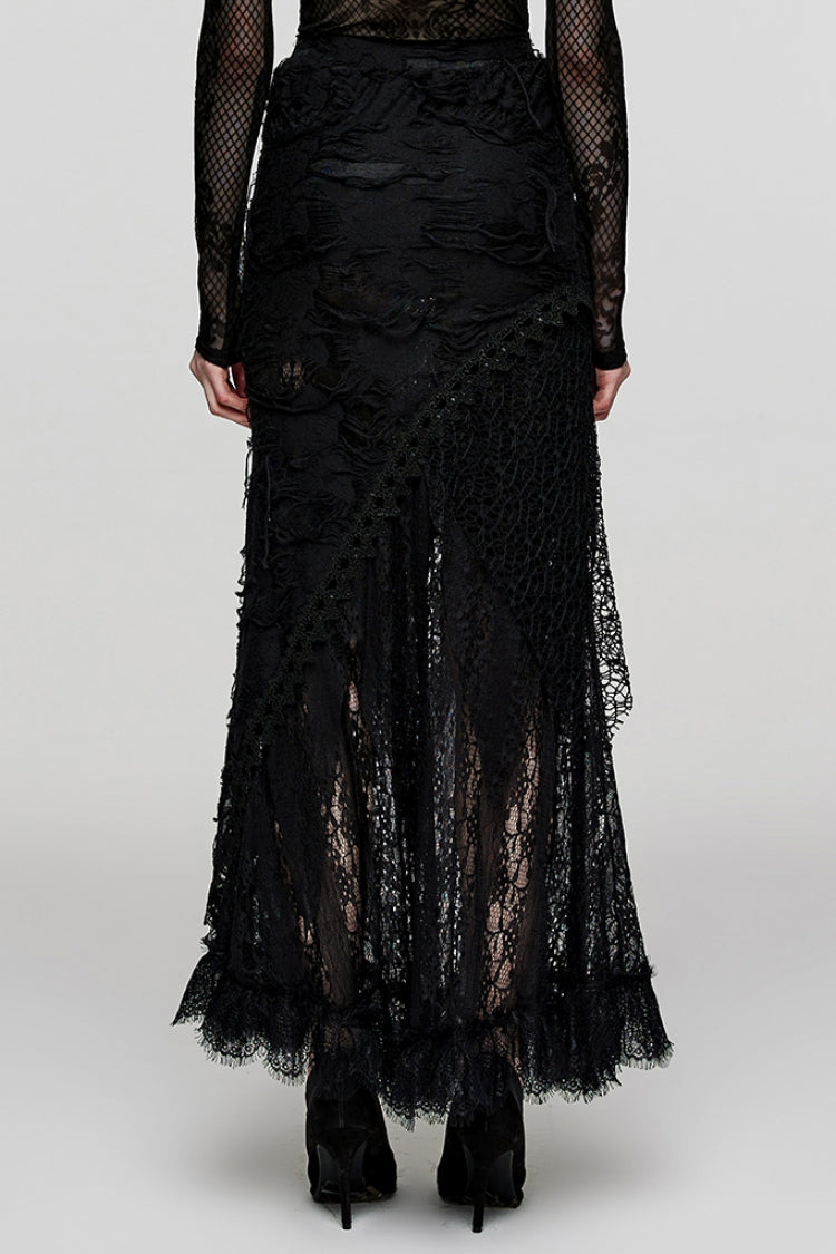 Ripped Gothic Skirt with Lace Accents