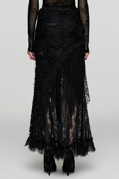 Ripped Gothic Skirt with Lace Accents