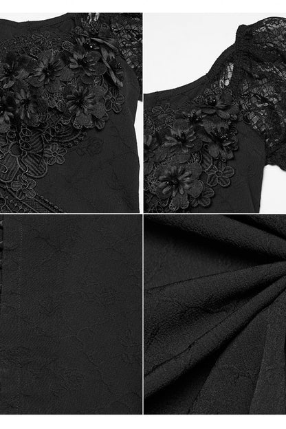 Off Shoulder Short Puff Sleeve Ruffled Hanayome Lace Gothic Elegant Dress