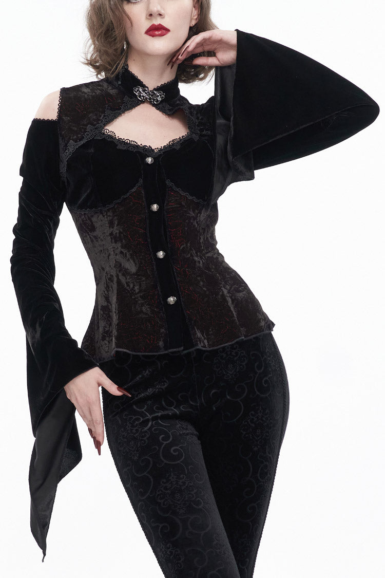 Velvet Off-Shoulder Cutout Flared Sleeve Gothic Shirt