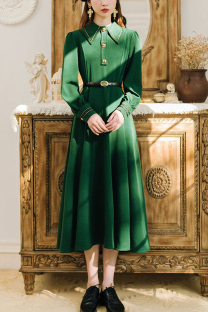 Navy Vintage Classic Lolita Dress with Lapel Collar and Long Sleeves