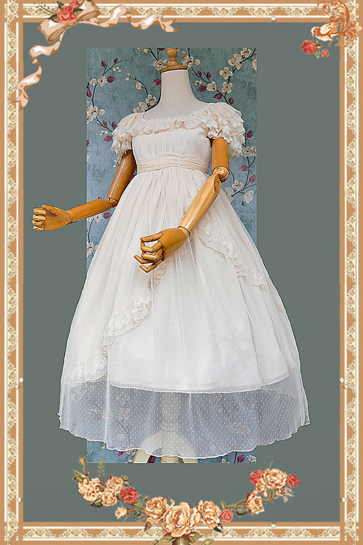 Apricot Polka Dot Asymmetric Ruffle Bow Lolita Dress - Moon goddess *Mediana*