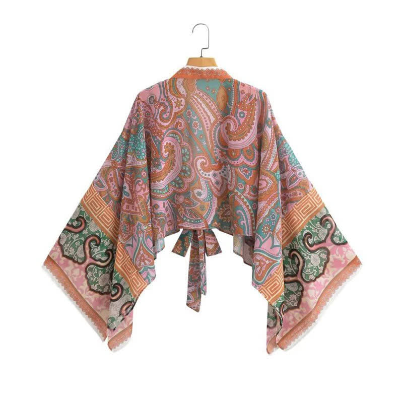 Boho Print Lace Up Cardigan Kimono Outerwear