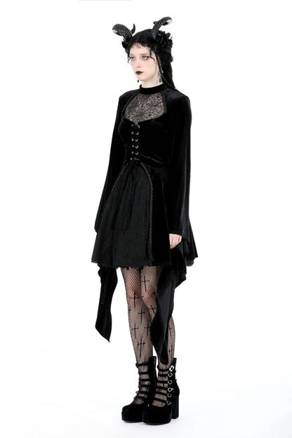 Velvet Gothic Wedding Gown with Mesh and Lace-Up Details