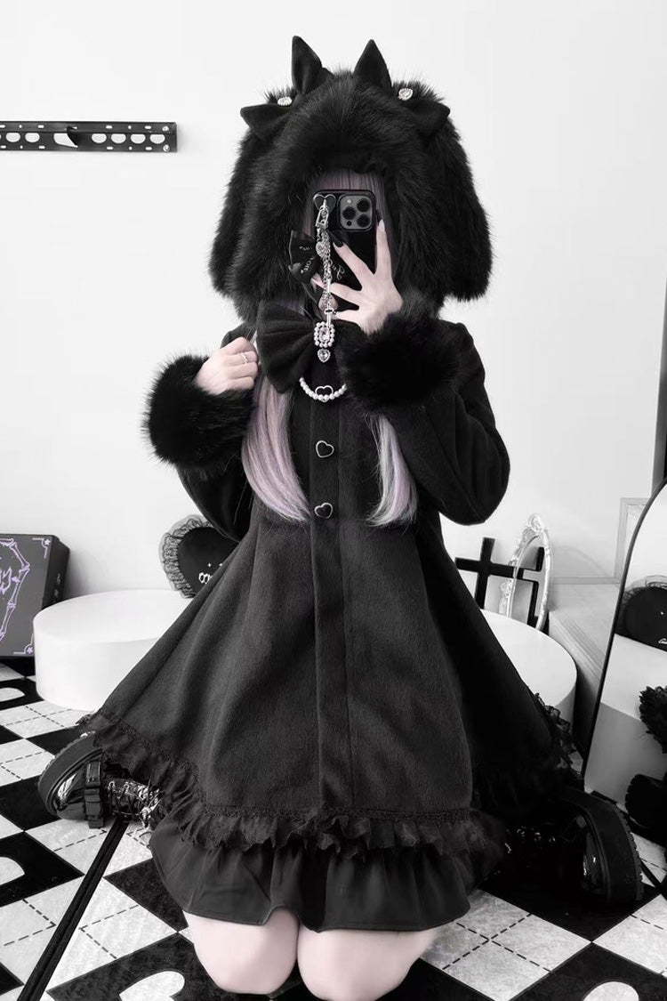 Bowknot Rabbit Ears Detachable Hooded Jirai Kei Coat