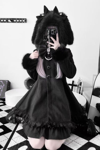 Bowknot Rabbit Ears Detachable Hooded Jirai Kei Coat