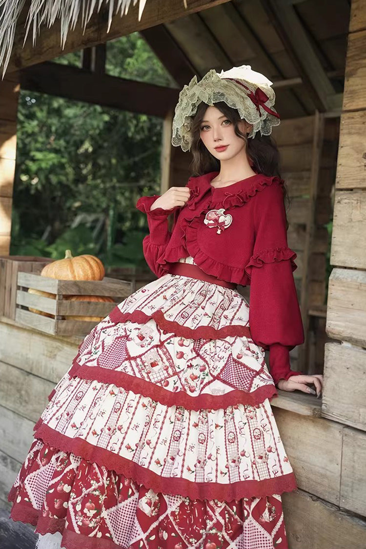 Sunflower Print Ruffle Chinese Style Jumper Dress - Red