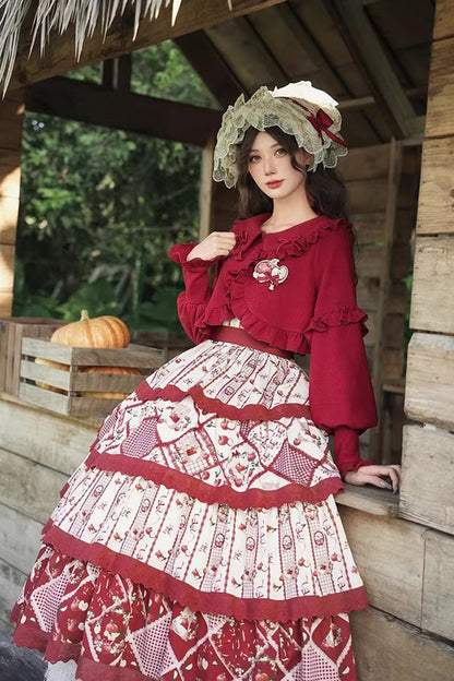 Sunflower Print Ruffle Chinese Style Jumper Dress - Red