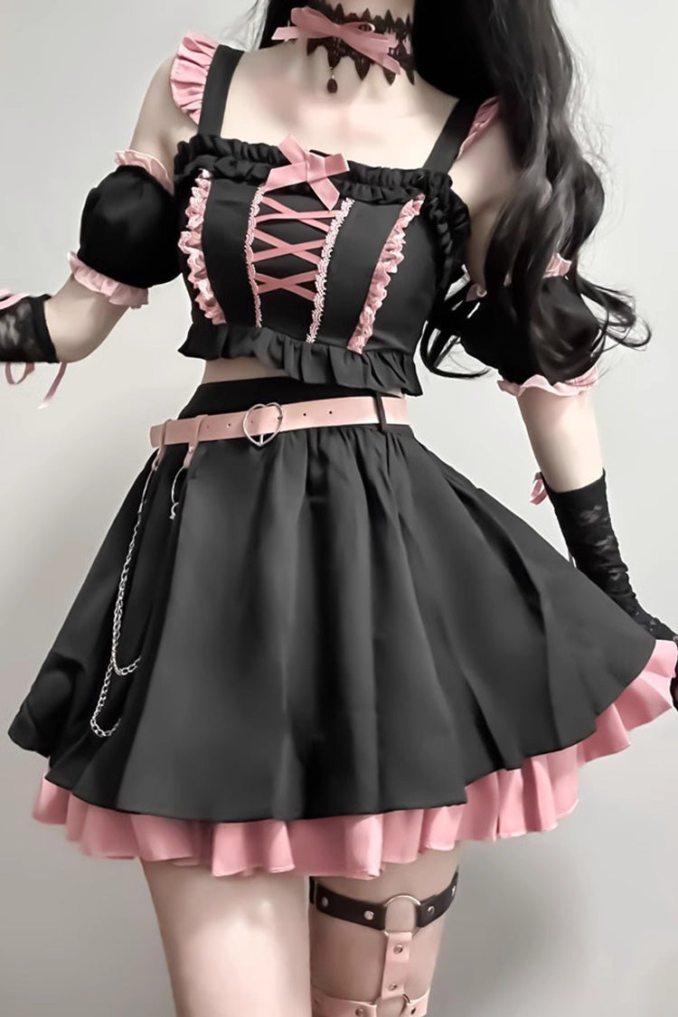 Black and Pink Tie-Bow Gothic Sweet Lolita Strapless Skirt Set