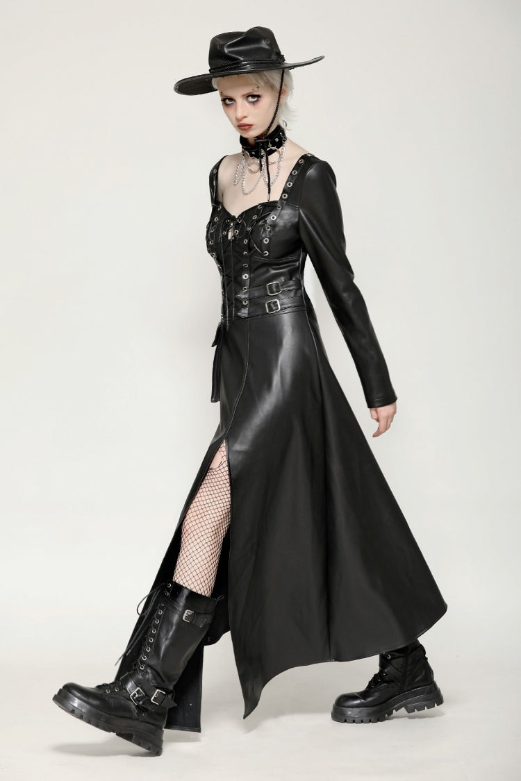 Jet Black Cut-Out Side Slit Asymmetrical Hem Punk Dress