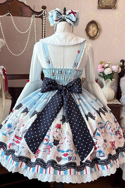 Sleeveless Ruffle Bow Lace JSK with Print