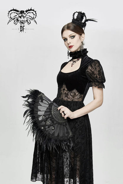 Gothic Crown Headwear with Feather Rose Lace Edging and Cross Accent