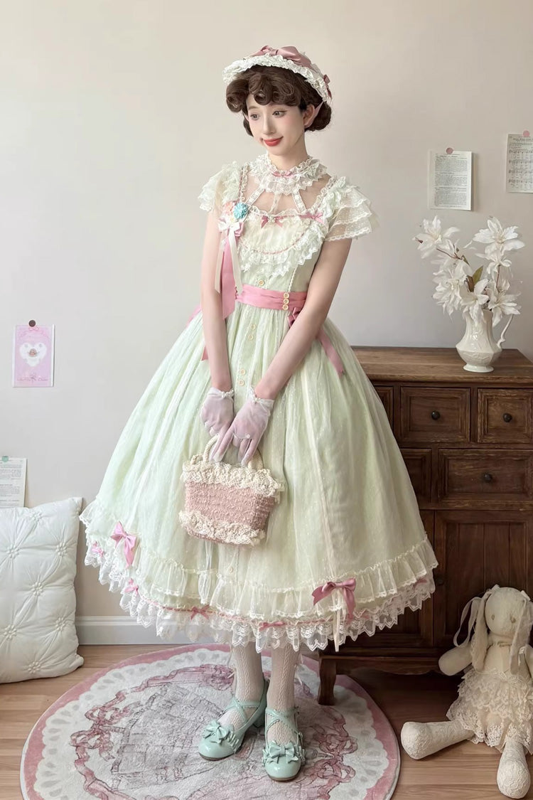 Emerald Ruffled Bow Lolita JSK Long - Sakura Spring