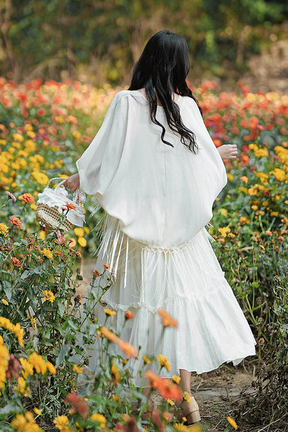 Apricot Bohemian Sleeveless Ruffle Embroidered Sweet Lolita Skirt Set