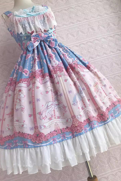Rose Trojan Print Ruffle Bowknot Jsk Dress - Sweet Lolita