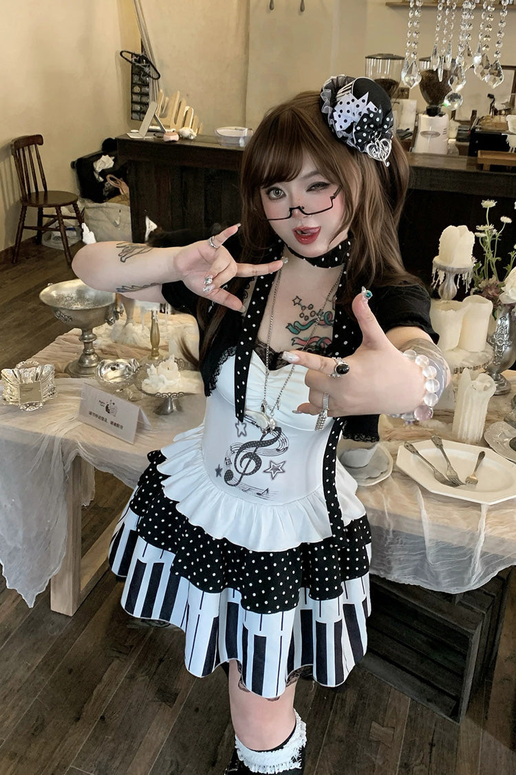 Halter Sleeveless Piano Print Lace Plus-Size Lolita JSK