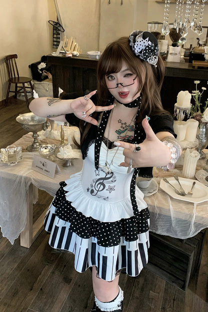 Halter Sleeveless Piano Print Lace Plus-Size Lolita JSK