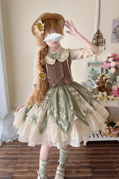 Emerald Multi-Layer Print Bow Lolita 3-Piece Set - Wizard of Oz