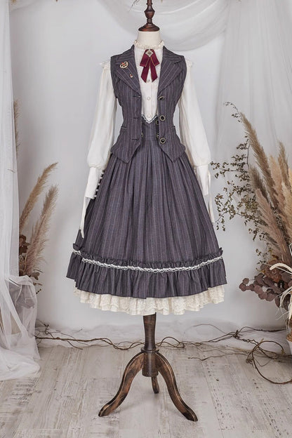 Layered Striped Ruffle Sweet College Elegant Lolita Skirt