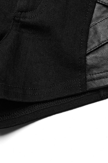 Punk Women's Ring Shorts with Faux Leather Stitching Mesh and Eyelet