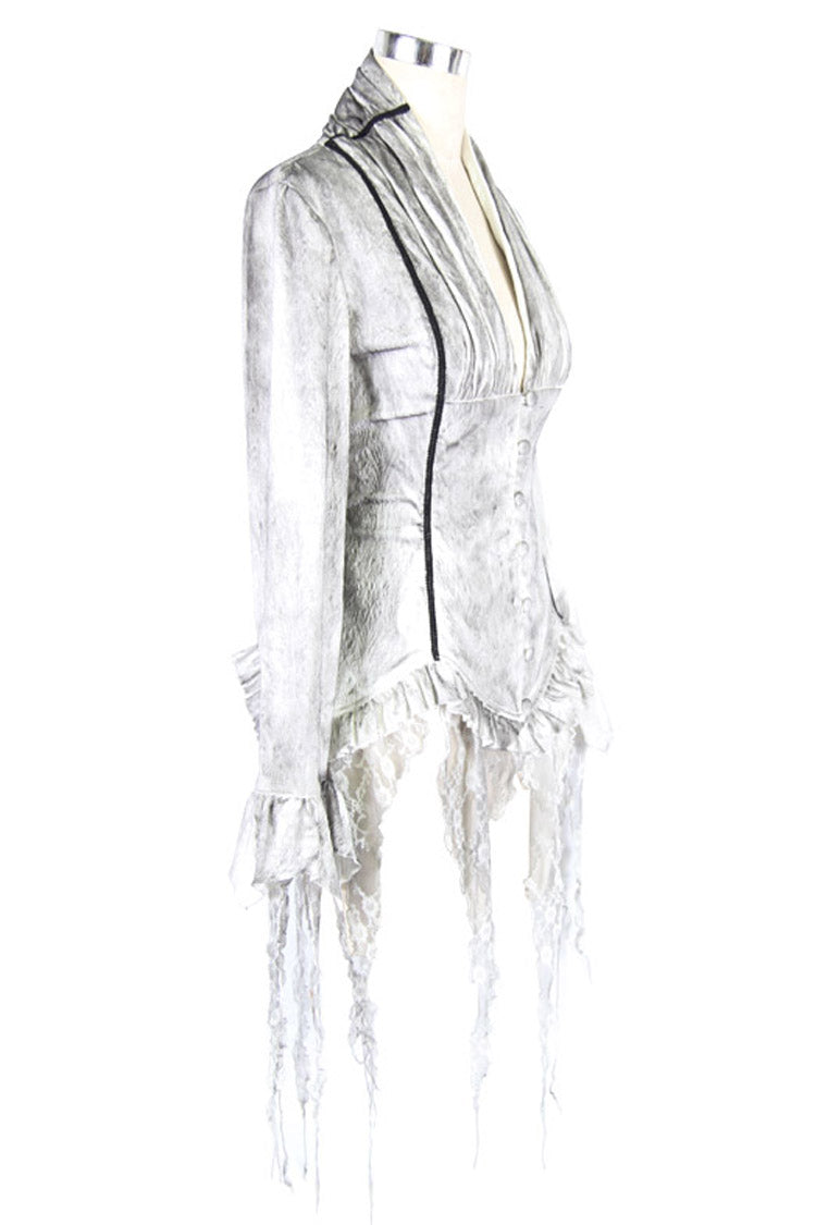 Gothic Lace-Up Back Blouse with Tassels