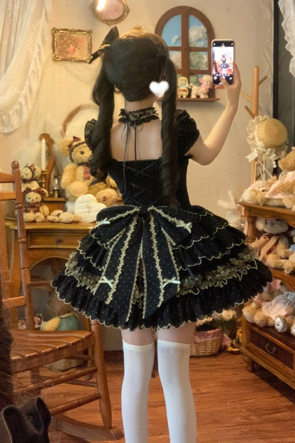 Polka Dot Bow Lolita JSK Dress with Ruffles