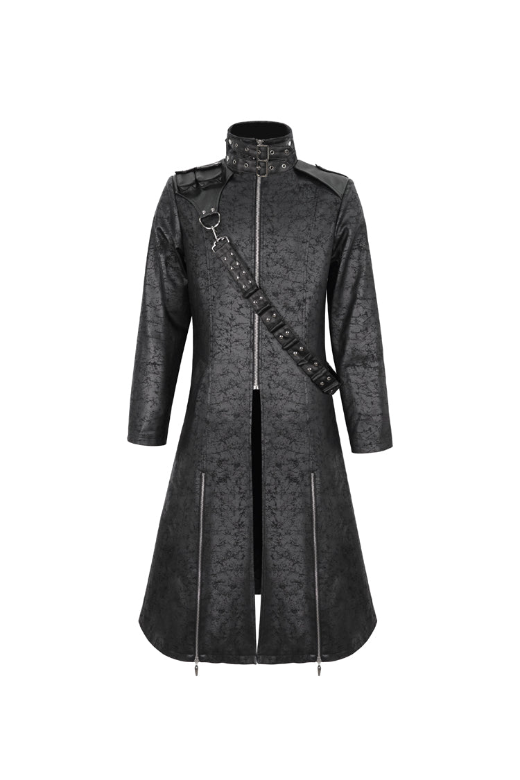 Men's Gothic Long Coat with Split Hem and Strap