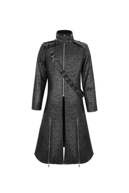 Men's Gothic Long Coat with Split Hem and Strap