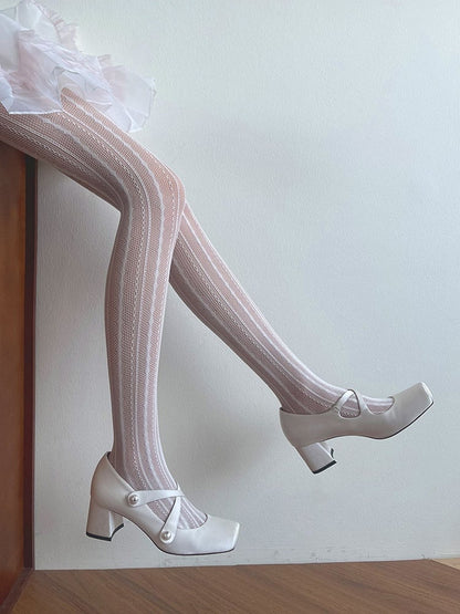 White Y2K Hollow-out Tights