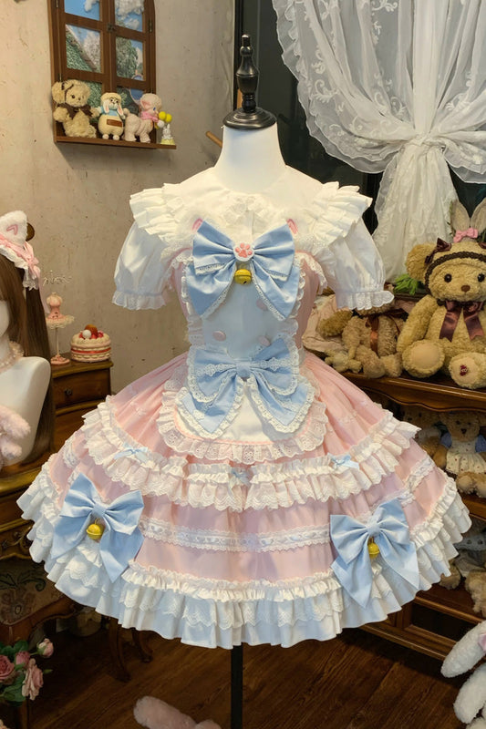 Rose Meowling Sweet Maid Sleeveless Layered Ruffle Bow Lace Princess Sweet JSK Dress