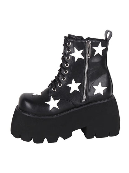Punk Lolita Ankle Boots with Zipper and Five-Pointed Star Accent