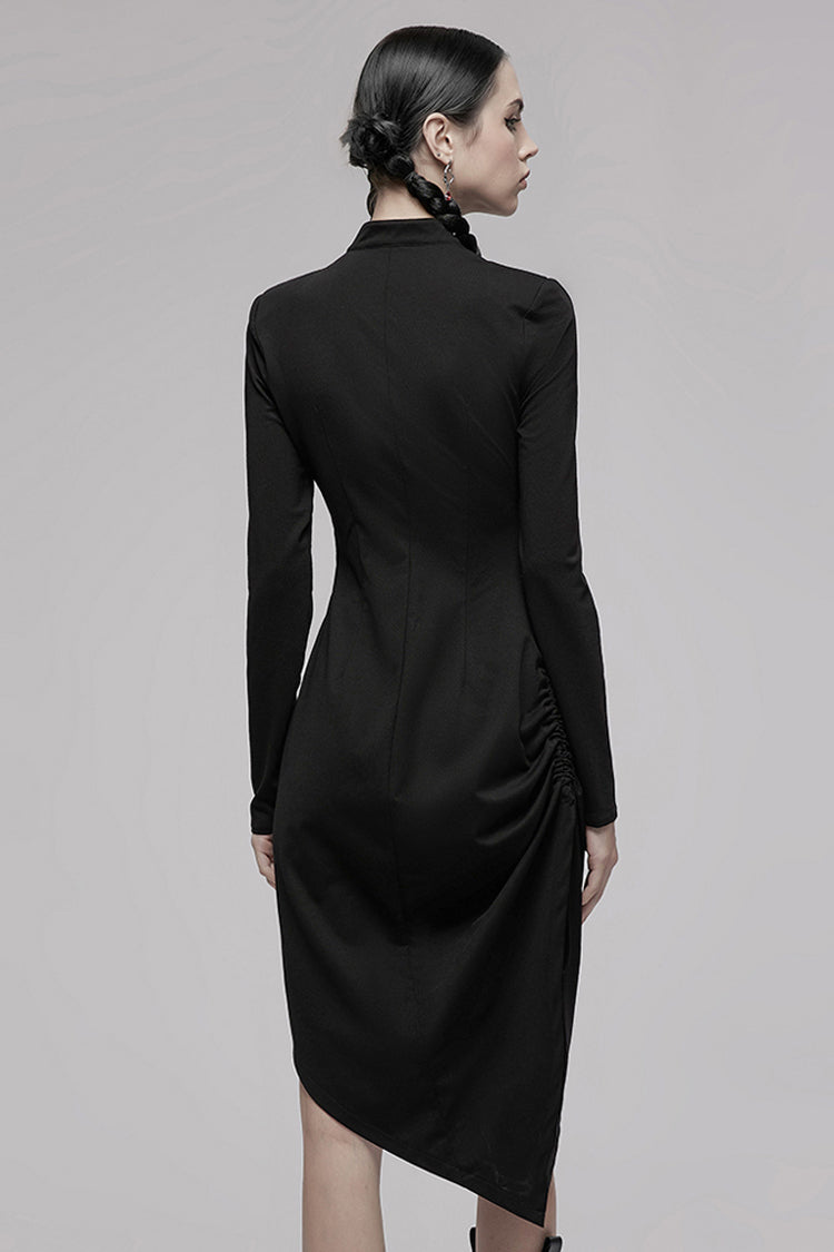 Improved Cheongsam Pointed Hem Drawstring Black Punk Dress