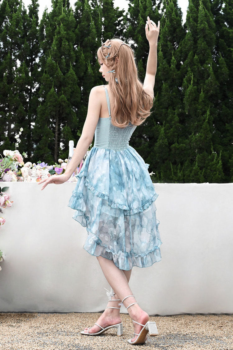 Tie-Dyed Train JSK with Double Ruffle Bow and Lace