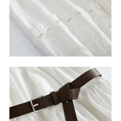 Boho Split Crochet Tassel Out Shirt Dress Hollow Belted