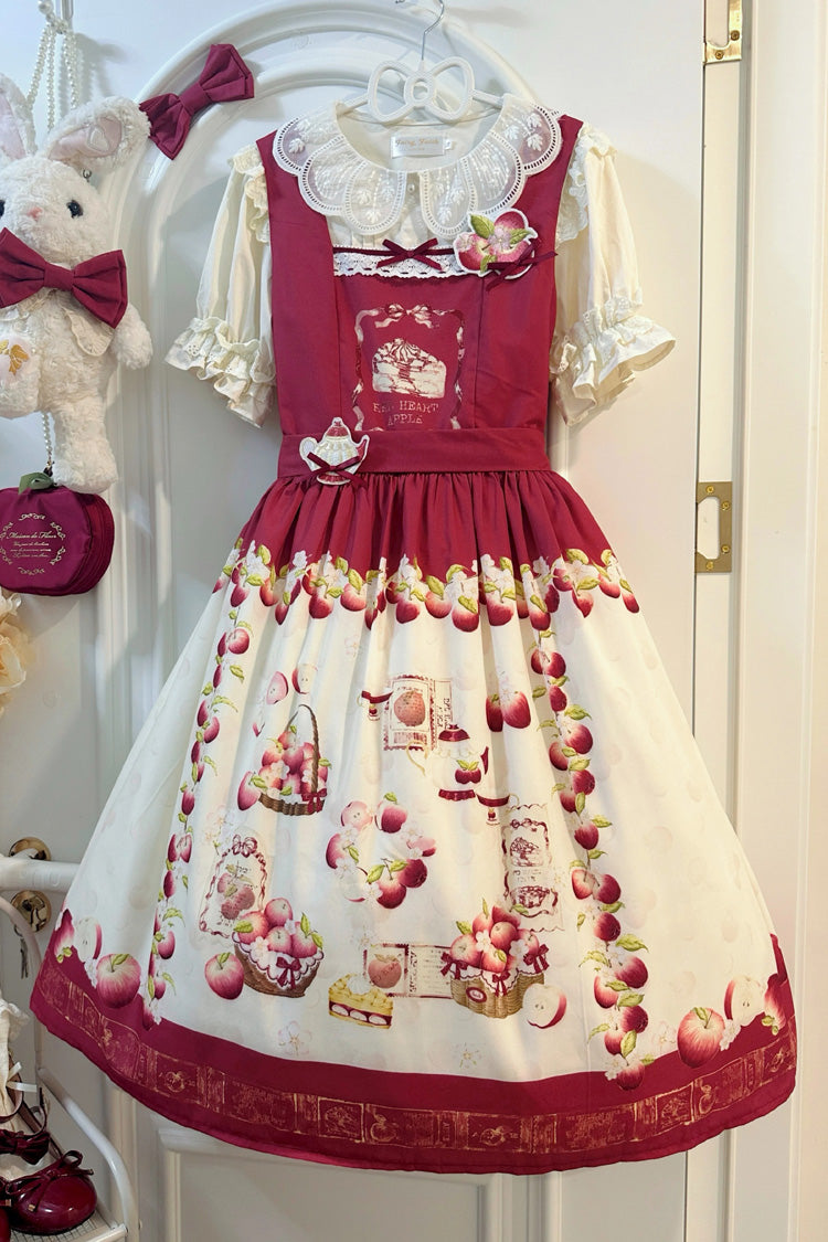 Apple Basket Sleeveless Printed Bow Sweet Lolita JSK Dress