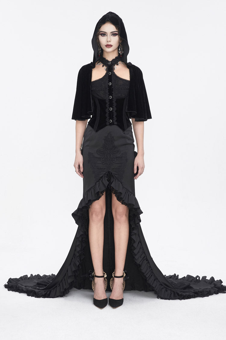Hooded Gothic Cloak with Lace Details