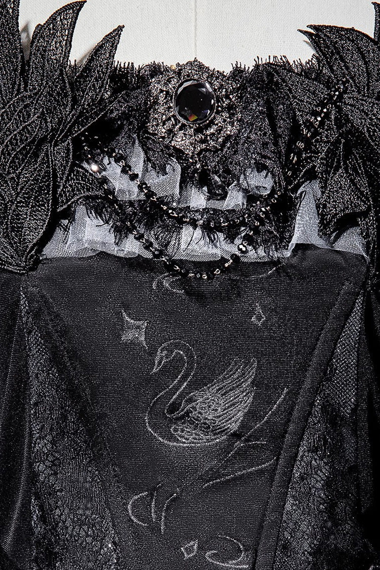 Ruffled Embroidery Gothic JSK Dress with Bow and Lace - Star Swan Dream