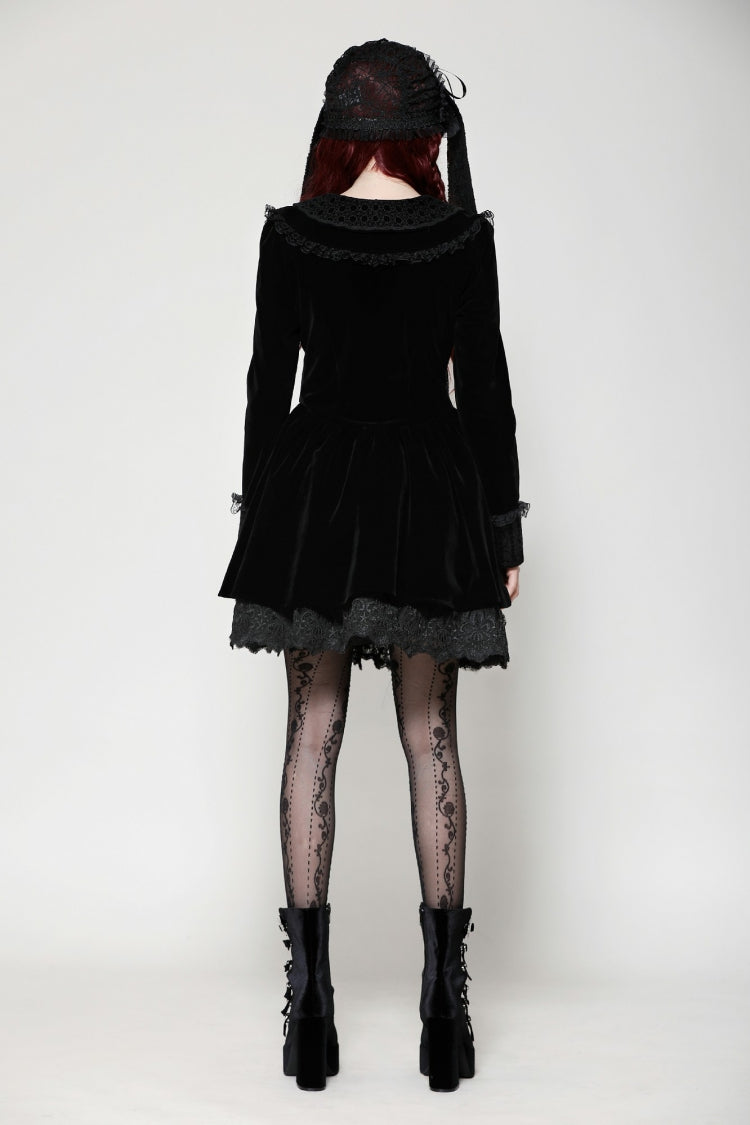 Obsidian Lace Velvet Mini Dress with Long Sleeves