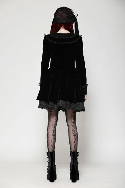 Obsidian Lace Velvet Mini Dress with Long Sleeves