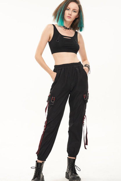 Womens Long Pants with Skull Webbing