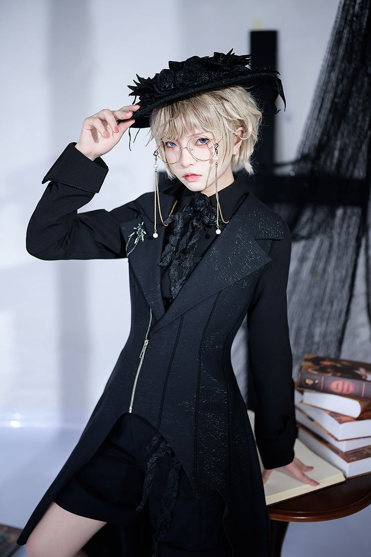 Ouji Gothic Vintage Handsome Cool Lolita Vest Black Asymmetric