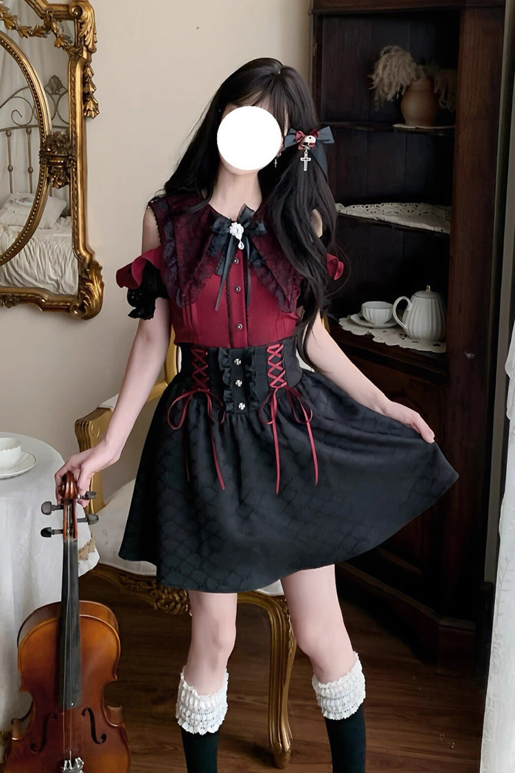 Overture to the Dead Off-Shoulder Jirai Kei Skirt Set - Noir