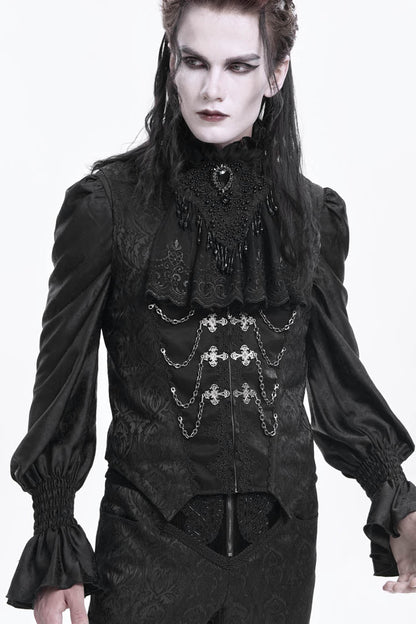 Chain Buckle Jacquard Sleeveless Gothic Vest for Men - NoirEdge