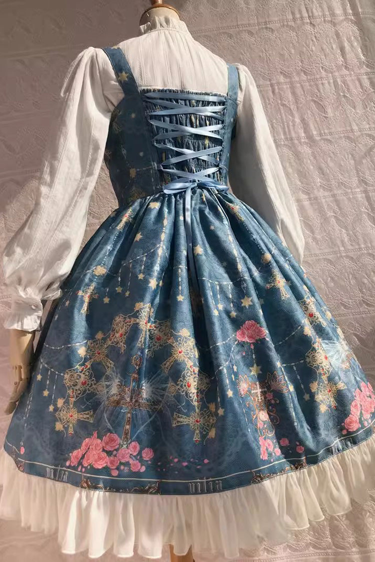 Peacock Cross Print Ruffle Cardigan Jsk Dress - Sweet Lolita