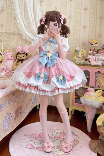Little Wishing Star Ruffle Bowknot Jsk Dress - Sweet Lolita