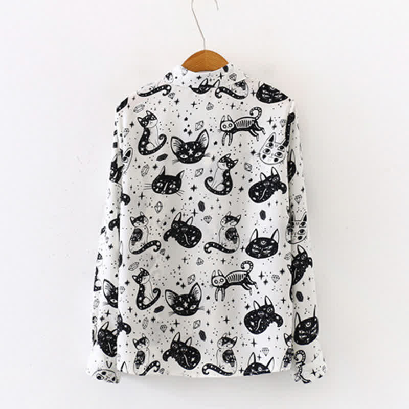 Chemise en mousseline à revers et imprimé chaton noir et blanc