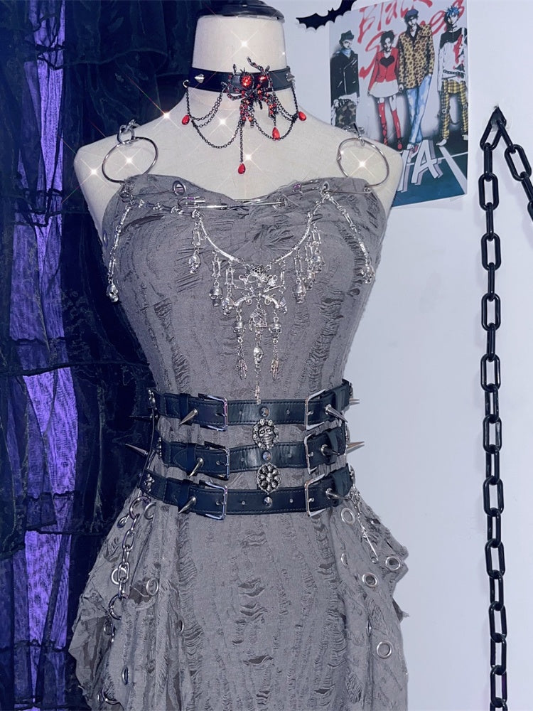 Black Studs Skeleton Layered Waist Belt