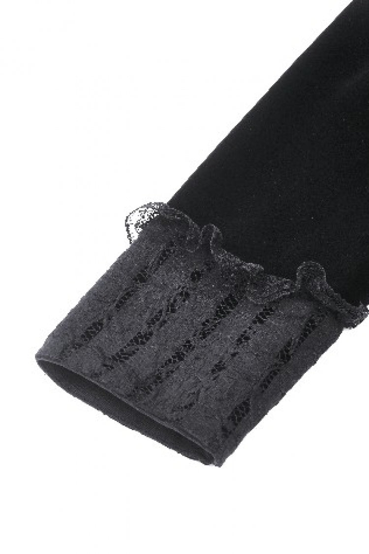 Obsidian Lace Velvet Mini Dress with Long Sleeves